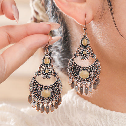 Retro Bohemian Geometric Tassel Earrings Set