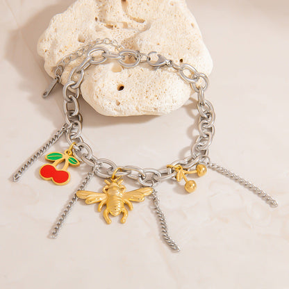 Cherry Strawberry Pendant Bracelet Stainless Steel Fashion Jewelry for Women