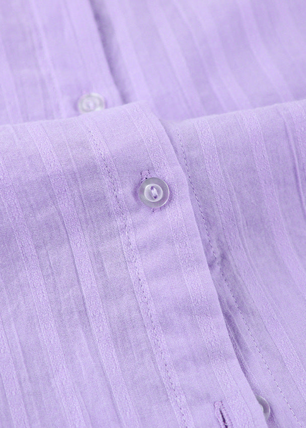 Striped Cotton Shirt And Shorts Set Purple