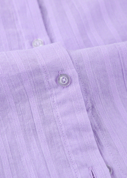 Striped Cotton Shirt And Shorts Set Purple