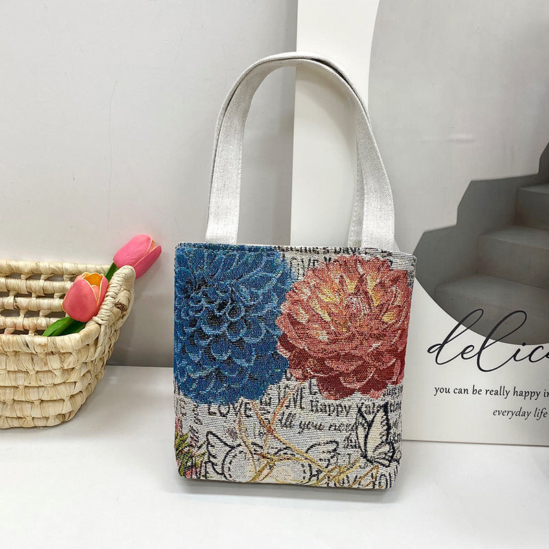 Ethnic Style Elephant Embroidered Canvas Tote Bag for Everyday Use