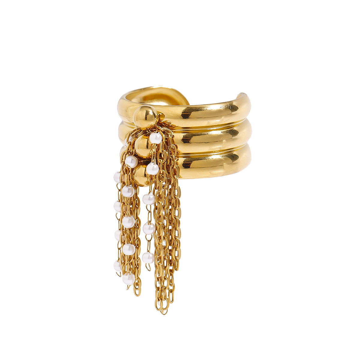 Elegant Pearl Tassel Pendant Open Ring