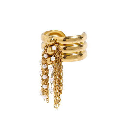 Elegant Pearl Tassel Pendant Open Ring