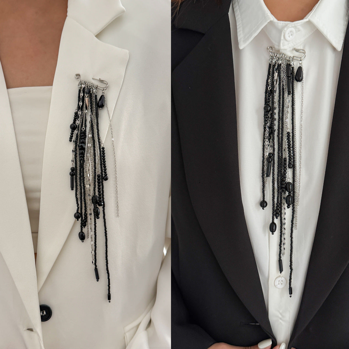 Trendy Geometric Crystal Beaded Brooch Pin - Funky Punk Style