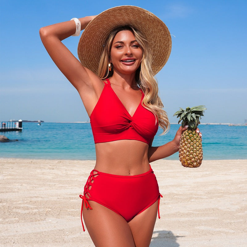 Women’S Two-Piece Bikini Set Solid Color Nylon Swimwear