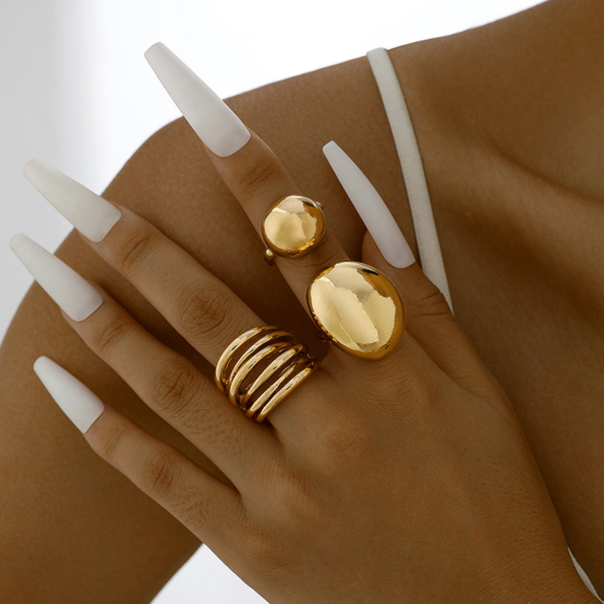 Geometric Metal Lava Line Open Ring Set - 4 Pieces