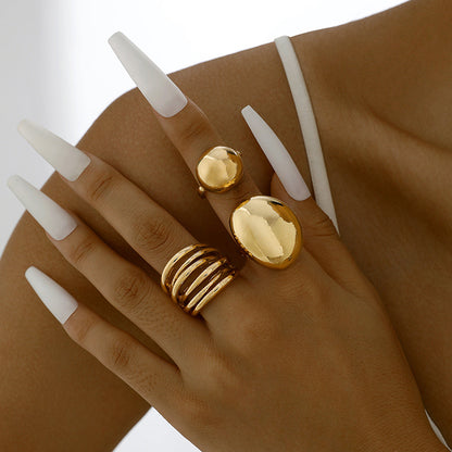 Geometric Metal Lava Line Open Ring Set - 4 Pieces