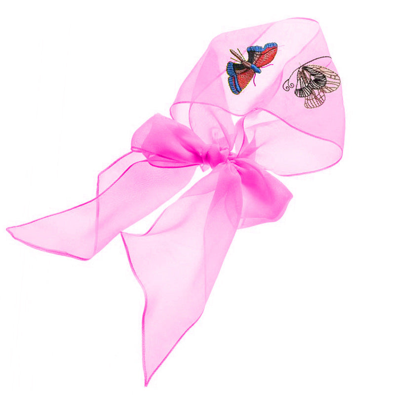 Summer Thin Embroidery Butterfly Narrow Strip Silk Scarf Women Spring And Autumn Versatile Fashion Gauze Scarf Women
