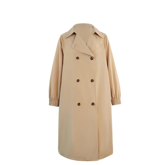 Women's Double-Breasted Khaki Long Trench Coat