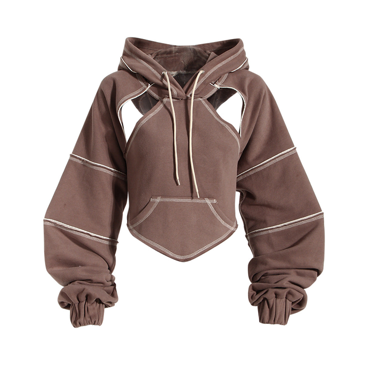 Color Block Hooded Short Sweatshirt For Women