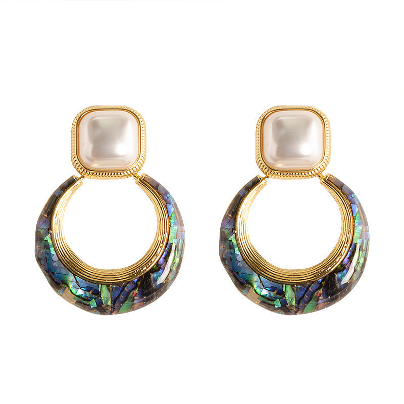Trendy Pearl Shell Earrings Stylish Gold Geometric Design