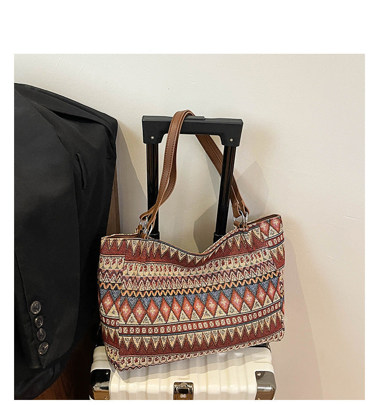 Trendy Ethnic Style Large Capacity Canvas Tote Bag