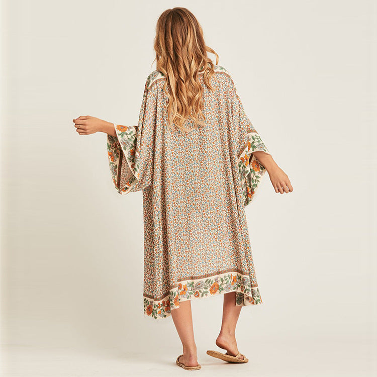 Positioning Printing Beach Skirt Belt Cardigan Sun Protection Shirt Bikini Outer Blouse Women