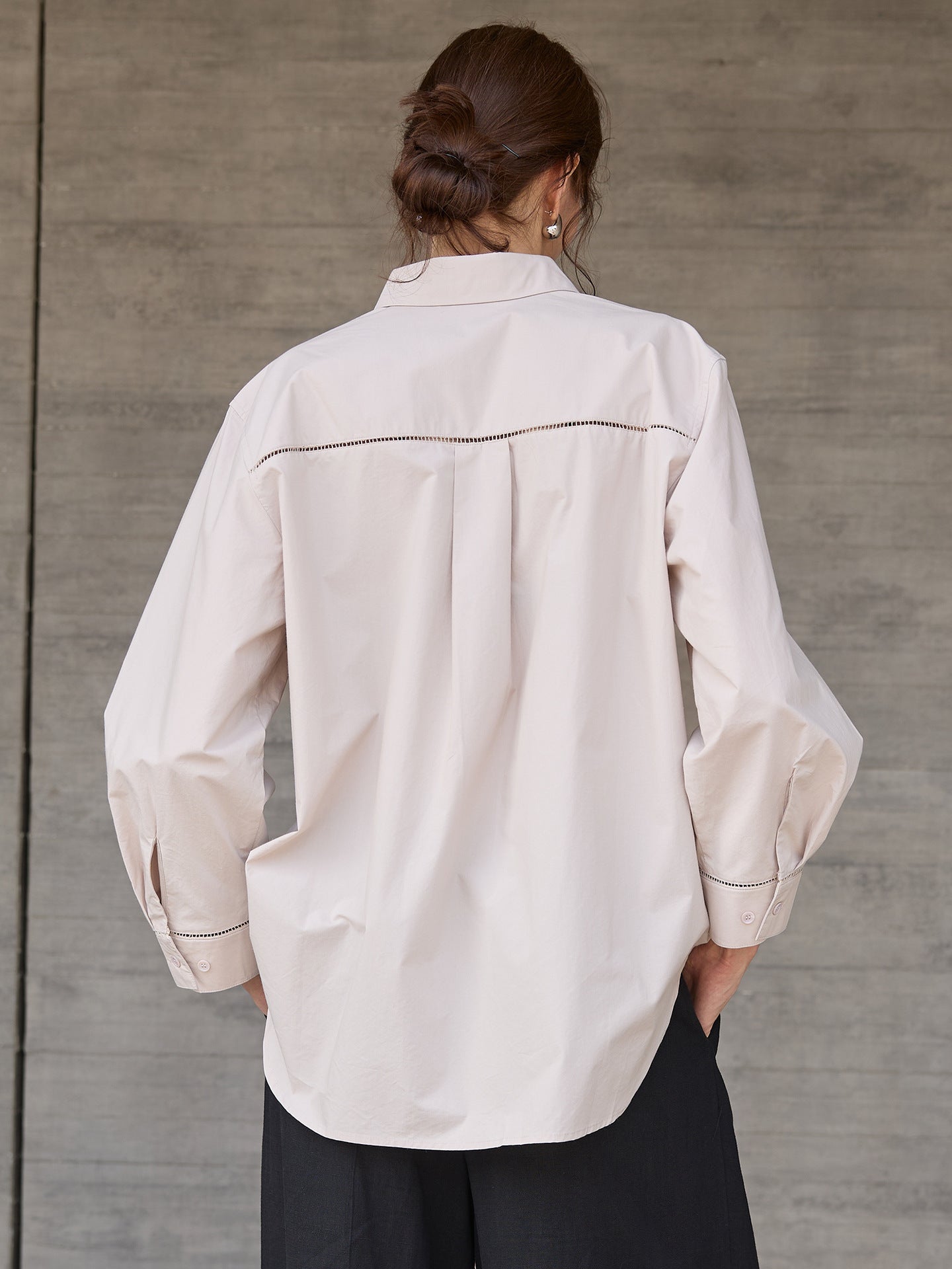 Cotton Long Sleeve Shirt with Lace Design for Effortless Style