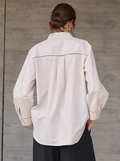 Cotton Long Sleeve Shirt with Lace Design for Effortless Style