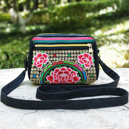 New Ethnic Style Embroidered Canvas Bag, Versatile Embroidered Bag Women'S Shoulder Oblique Span Bag