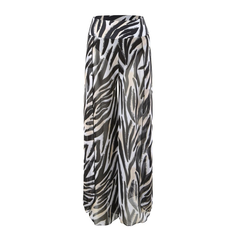 Women'S Bikini Set With Printed Pants - Polyester Fabric