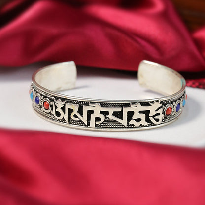 Ethnic Style Nepalese Handmade Jewelry Inlaid With Turquoise Retro Tibetan Jewelry Bracelet, Six-Syllable Mantra