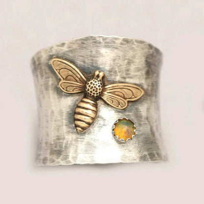 Vintage Statement Ring, Bee, Butterfly Flower, Leaf Embossed Band