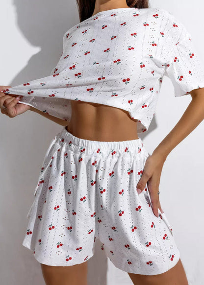 Eyelet Crop Top And Flowy Shorts Set White