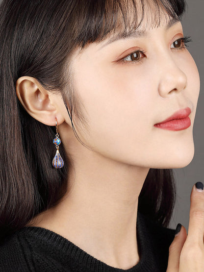 Cloisonne Blue Earrings High-Grade Female Antique Sterling Silver Earrings