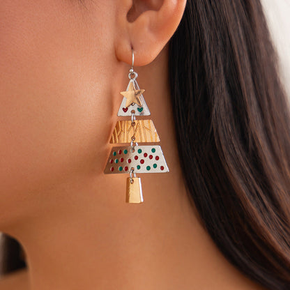 Christmas Tree Pendant Necklace Set 3D Geometric Design