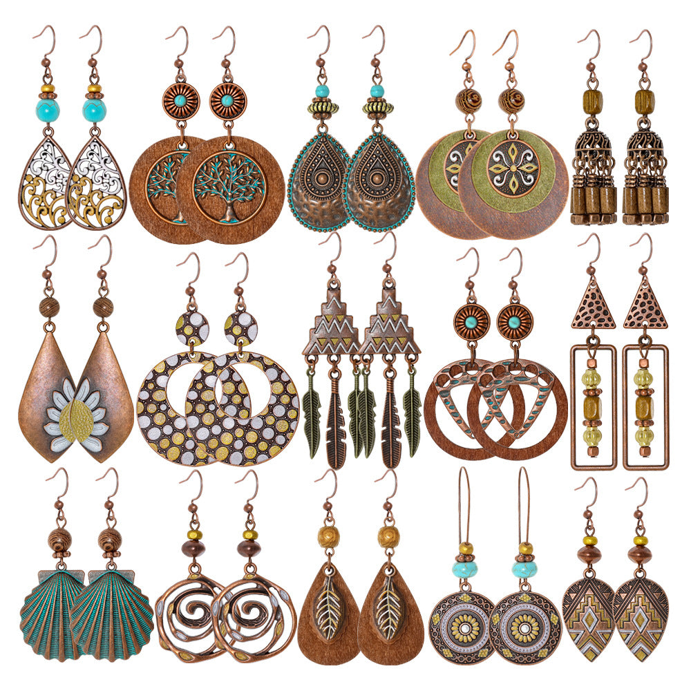 Bohemian Vintage Inspired Earrings with Feather and Tassel Elements