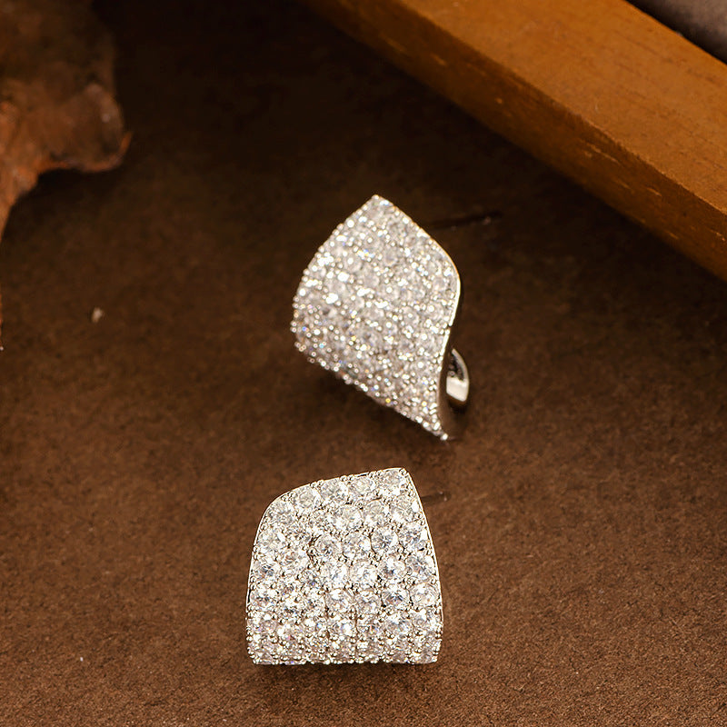 Geometric Zirconia Stud Earrings Elegant Women'S Fashion