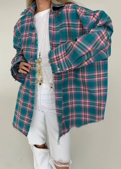 Oversized Plaid Button Up Shirt Soft Cotton