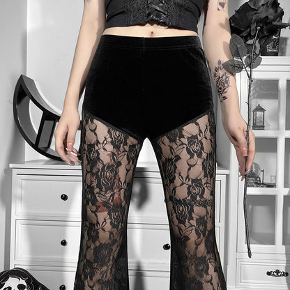 Summer Lace Casual Flare Pants Stylish Sexy Sheer Trousers