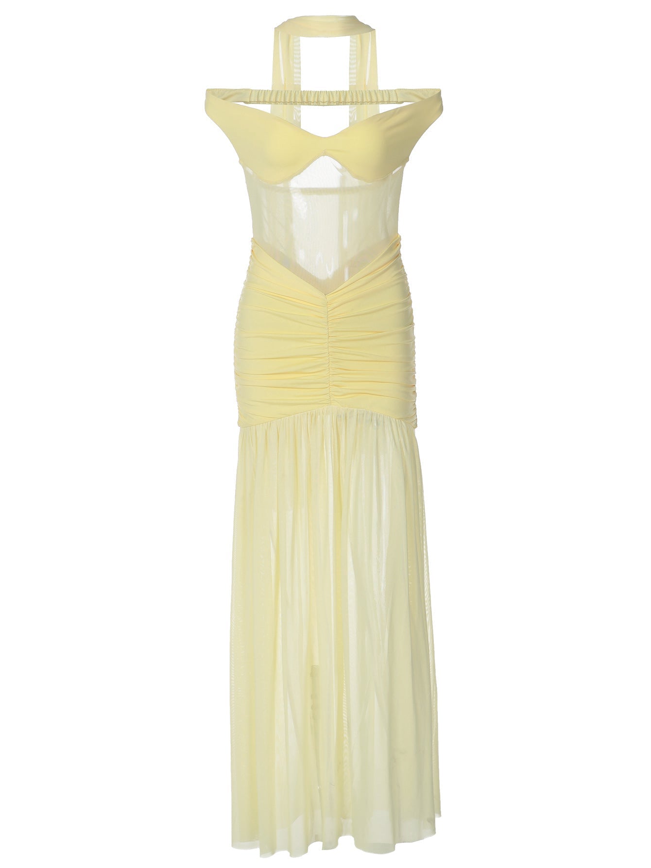 Elegant Sheer Mesh Bodycon Maxi Dress with Off-Shoulder Design
