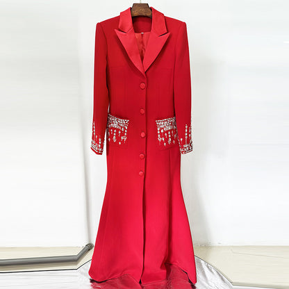 Elegant Tailored Satin Dress With Beaded Embellishments