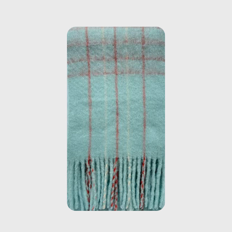 Macaron Color Fringed Check Scarf Soft Wool Blend Shawl