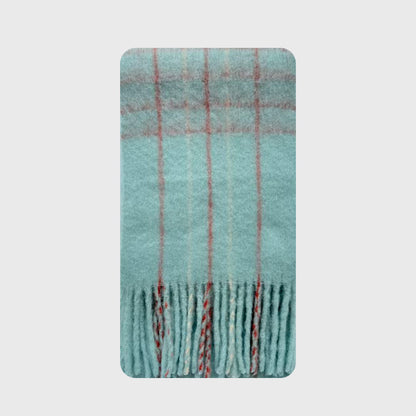 Macaron Color Fringed Check Scarf Soft Wool Blend Shawl
