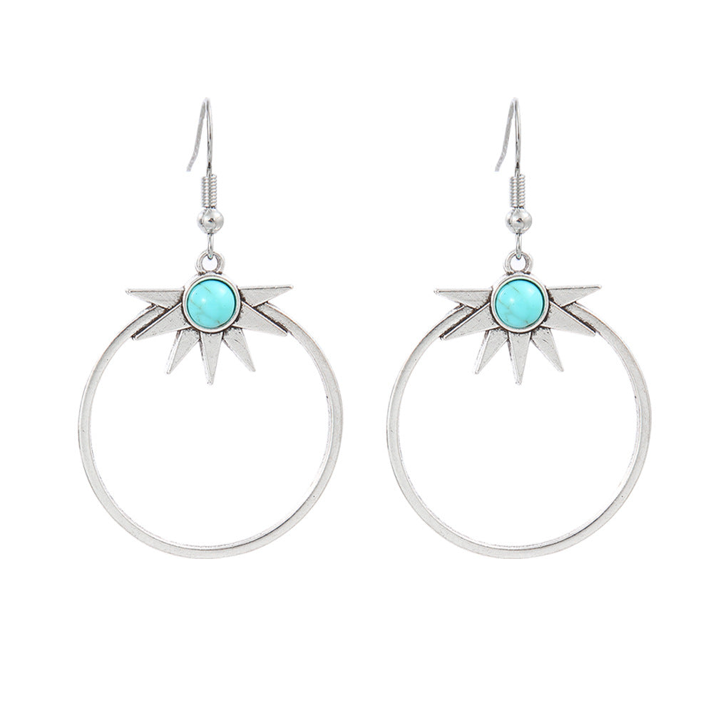 Turquoise Tassel Earrings with Geometric Metal Design