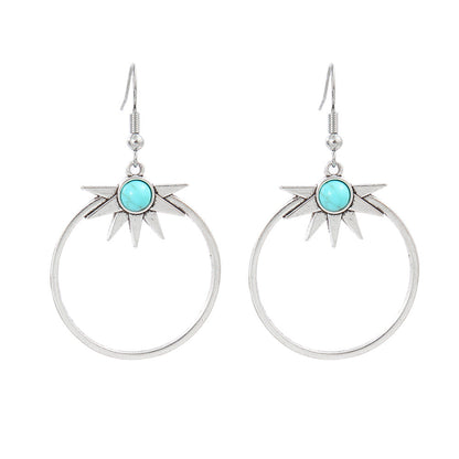 Turquoise Tassel Earrings with Geometric Metal Design