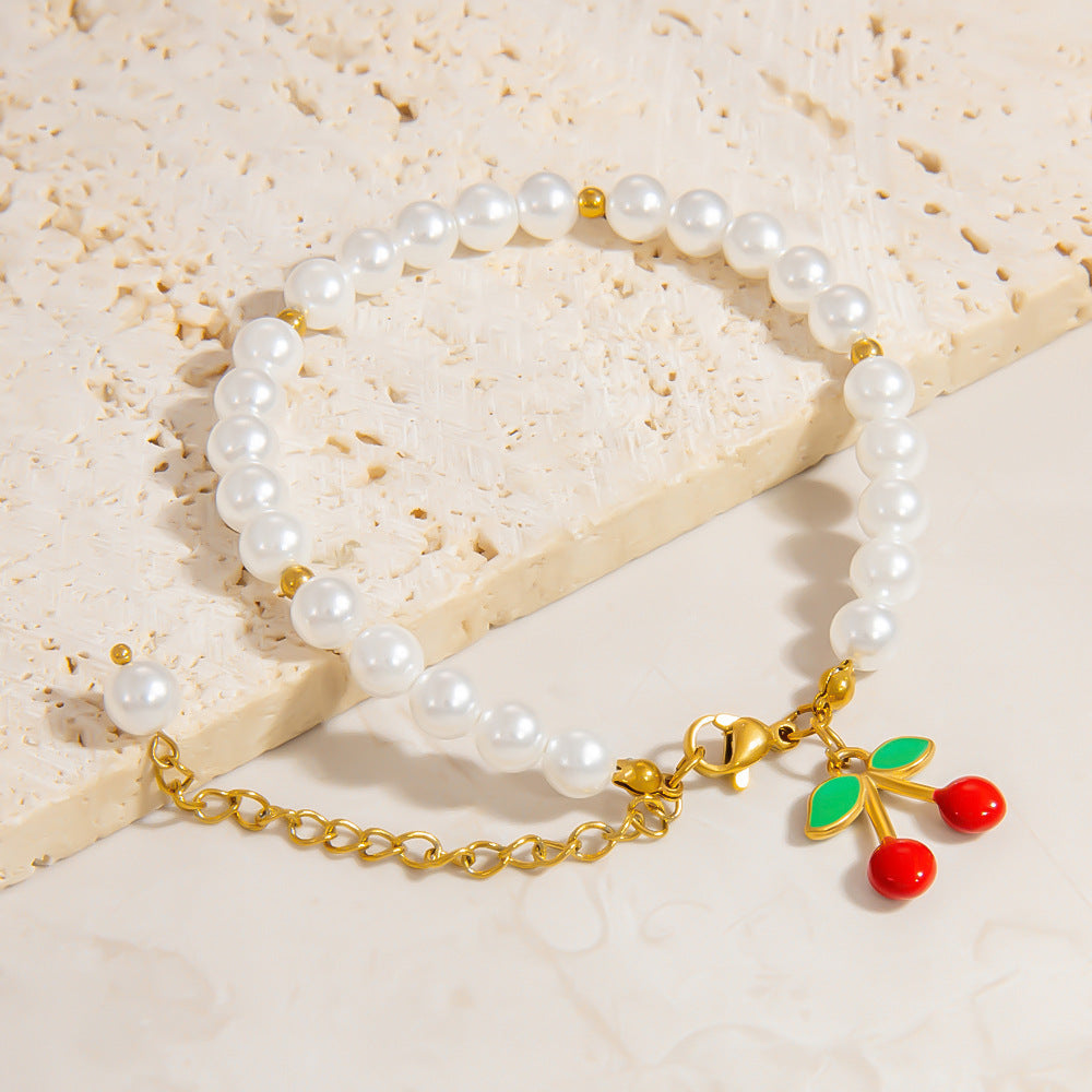Charming Fruit Pendant Stainless Steel Bracelet Stylish Women's Jewelry