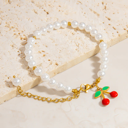 Charming Fruit Pendant Stainless Steel Bracelet Stylish Women's Jewelry