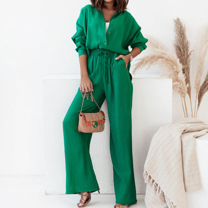 Women's Two-Piece Set High-Waisted Trousers Casual Stylish