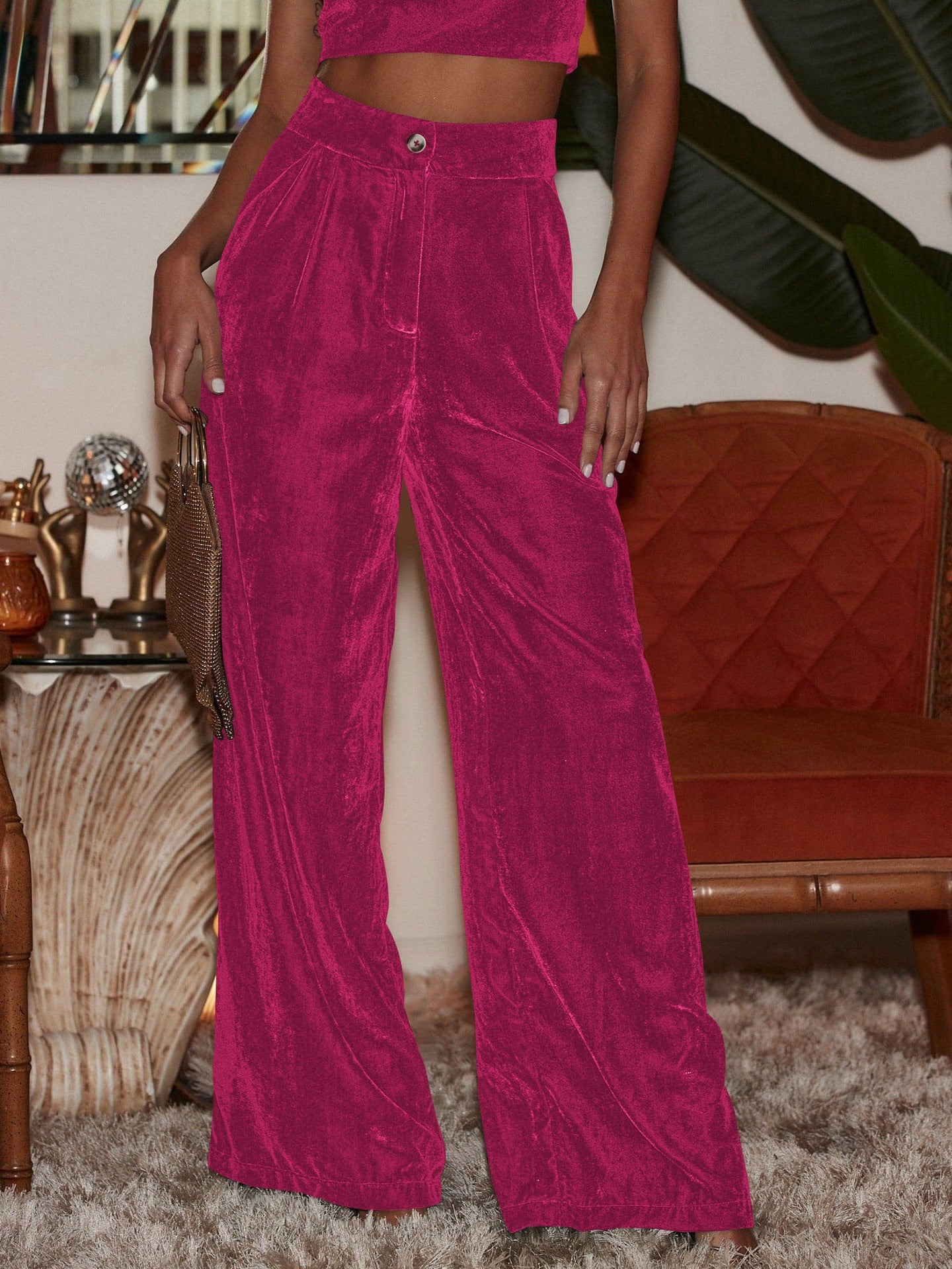 French Temperament Commuter Pants Gold Velvet Drape Wide-Leg Pants Loose Casual Pants