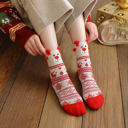 Christmas Reindeer Cartoon Funny Crew Socks