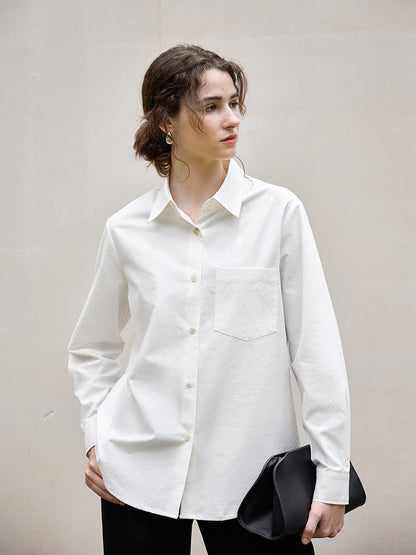 Classic White Long Sleeve Cotton-Linen Shirt