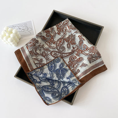 Elegant Flower Print Long Satin Scarf