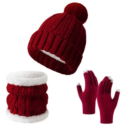 Winter Knitted Warm Gloves, Hat, Scarf Set - Thickened Cozy Design