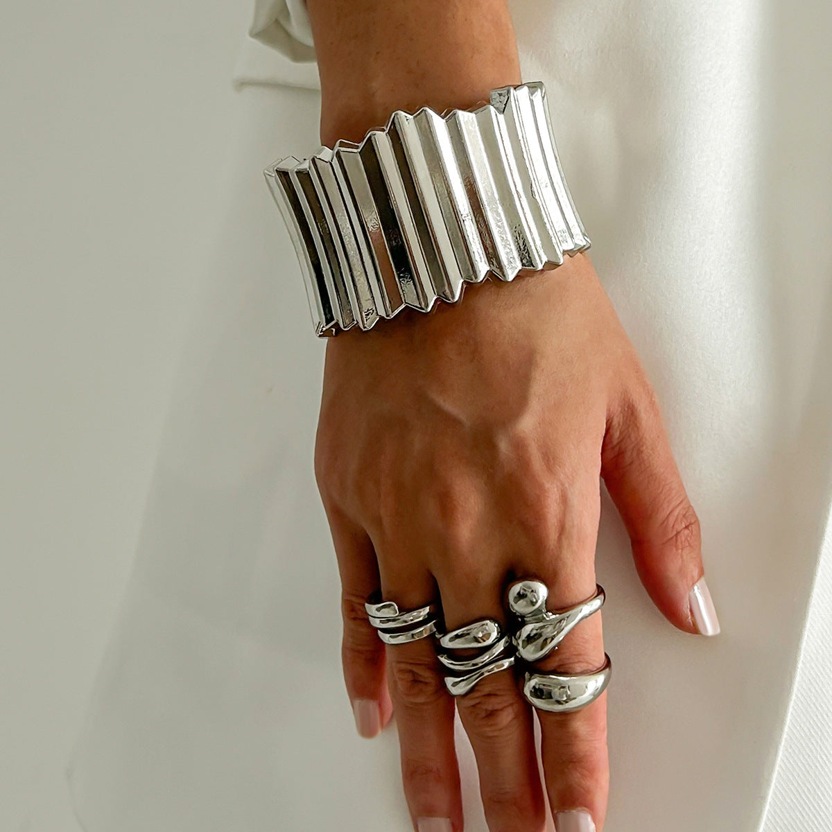 Statement Metal Wide Spring Bracelet Punk Style for Women