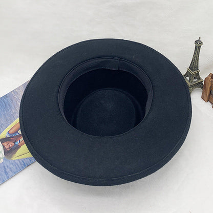 Jazz Style Wool Felt Hat with Wide Brim - Vintage Aesthetic