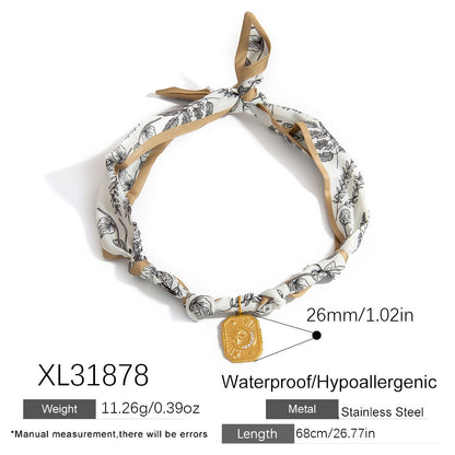Stainless Steel Scarf Necklace with Fruit and Animal Pendants