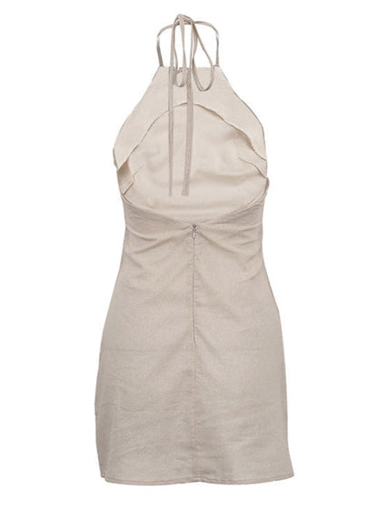 Linen Halter Mini Dress With Adjustable Tie Backs