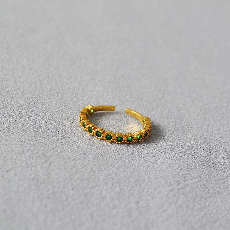 Emerald Rhinestone Open Adjustable Slim Ring