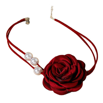 Elegant Rose Camellia Fringe Necklace With Pearl Pendant For Couples